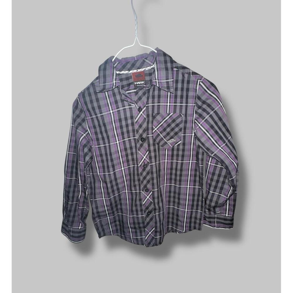Hawk Kids Plaid Button-Up Shirt Purple Black Size XS